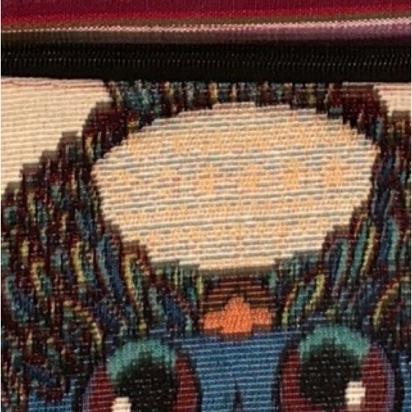 Textile owl design crossbody bag 2 zipper pockets adjustable strap - Picture 3 of 6